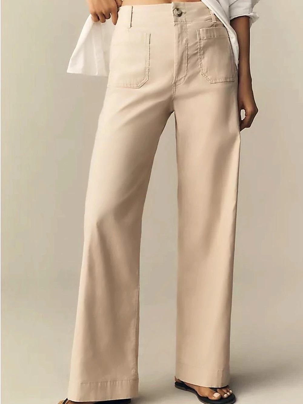 Maeve Anthropologie Colette High Rise Wide Leg Pants Beige Size 31